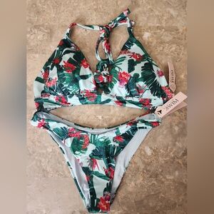 S/S ❤️Sale VS Swim Removable PushUp Bikini Top Brazilian Bikini Set Blue Palm